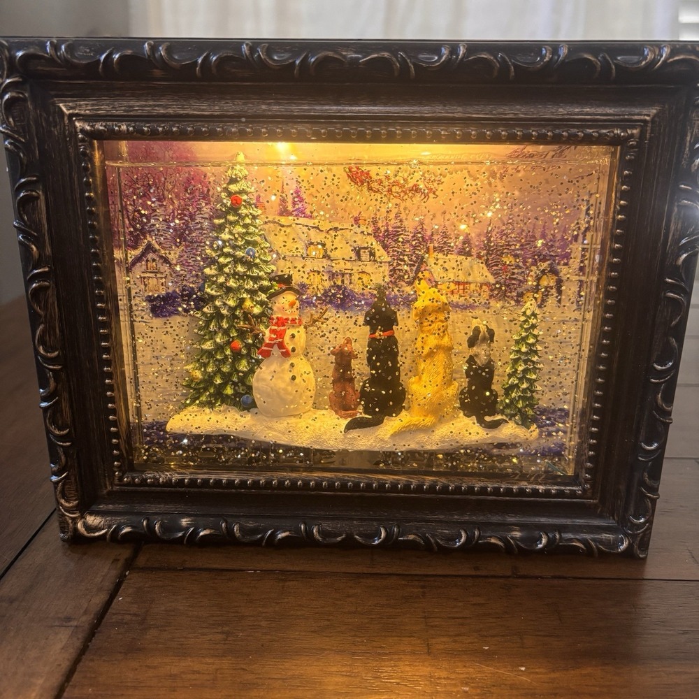 RAZ Imports Lighted Snow Globe Water Lantern Christmas Dogs Santa Scene    READ